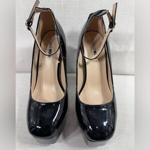 Fashion Nova Black Patent Platform Mary Jane Heels with Ankle Strap